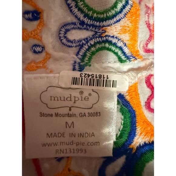 MudPie Embroidered Boho Dress Tassel Tie Peasant Style White Tunic M - Picture 7 of 11